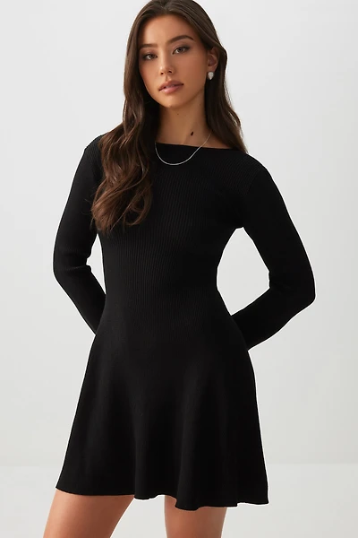 Ardene Mini Skater Dress in Black | Size | Polyester/Rayon
