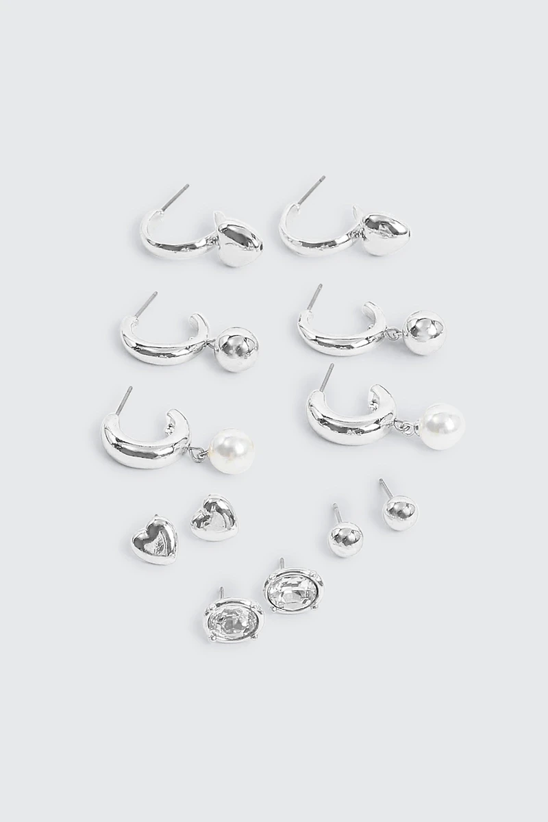 Ardene 6-Pack Hoop & Stud Earrings in Silver | Stainless Steel