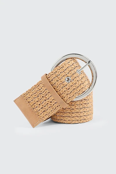Ardene Woven Straw Belt in Beige | Size