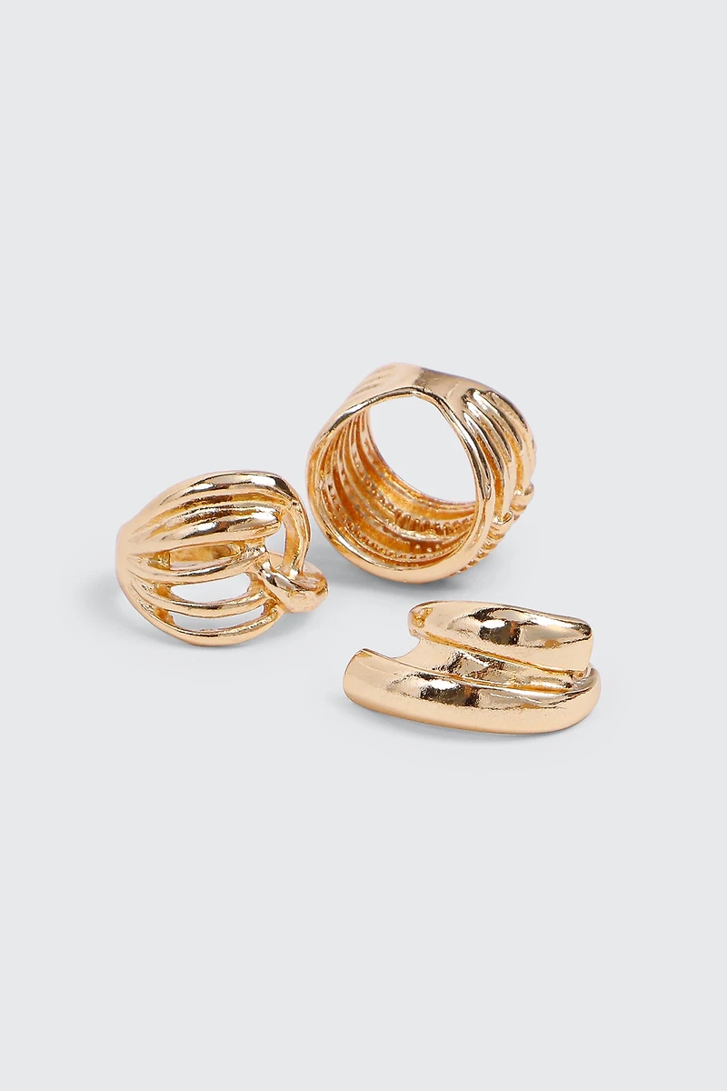 Trio de bagues dorées volumineuses