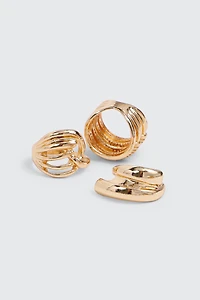 Trio de bagues dorées volumineuses