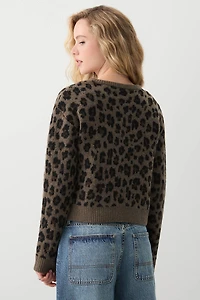 Cardigan à col rond léopard