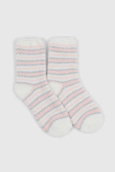 Ardene Striped Cozy Socks in Off-White | Polyester/Spandex