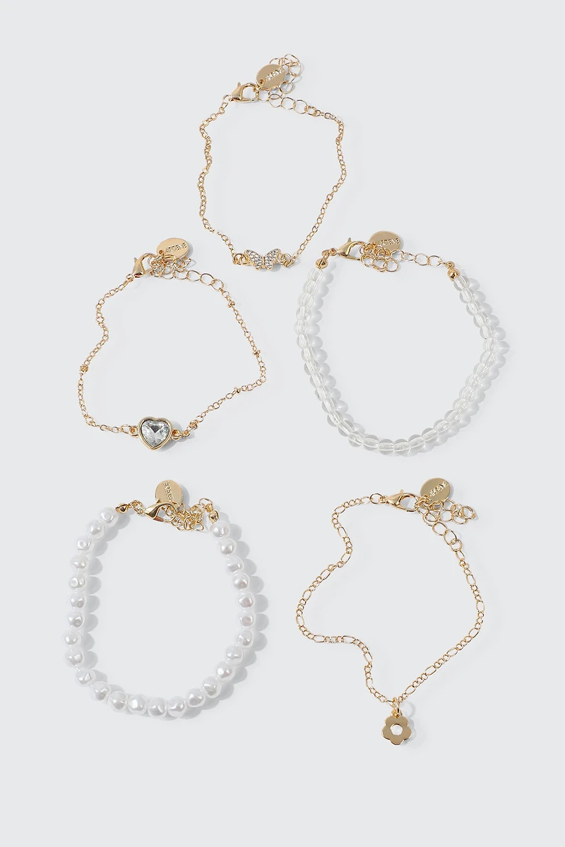 Ardene 5-Pack Daisy & Butterfly Bracelets in Gold