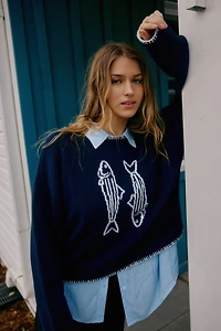 Ardene Super Soft Short Jacquard Sweater in Dark Blue | Size Large | Polyester/Elastane