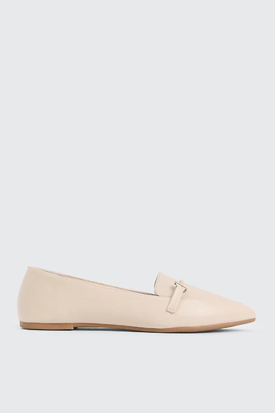 Ardene Pointy Loafers with Horsibit Detail in Beige | Size | Faux Leather