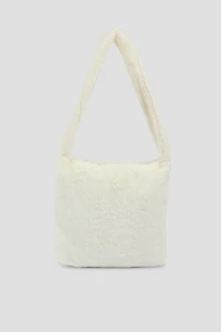 Ardene Faux Fur Tote Bag in Off-White | Polyester