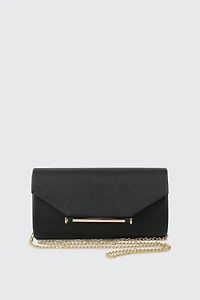 Ardene Clutch with Gold Toned Bar Detail in Black | Polyester