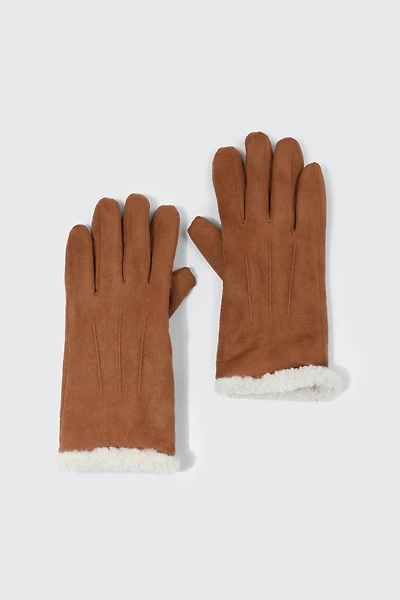Ardene Faux Sheepskin Gloves in Cognac | Polyester