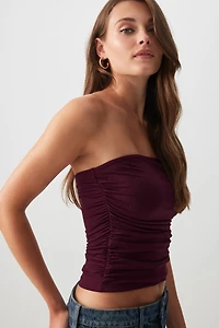 Ardene Ruched Tube Top in Burgundy | Size | Polyester/Spandex