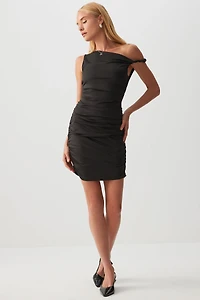 Ardene One Shoulder Ruched Mini Dress in Black | Size | Polyester/Spandex
