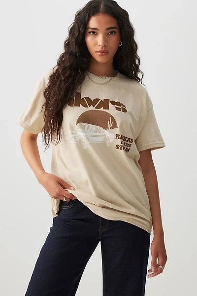 Ardene Oversized The Doors T-Shirt in Beige | Size | 100% Cotton