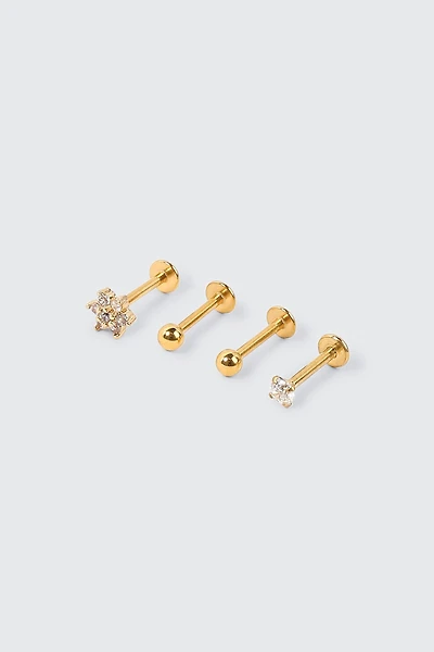 Ardene 4-Pack Flower 14K Gold Plated Labret Piercings