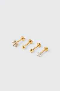 Ardene 4-Pack Flower 14K Gold Plated Labret Piercings