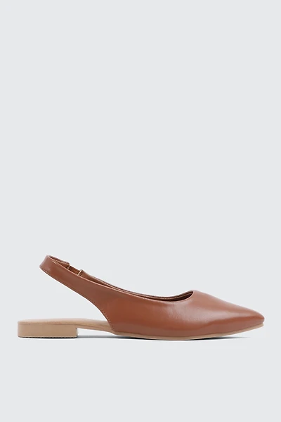 Ardene Pointed Toe Slingback Flats in Cognac | Size | Faux Leather