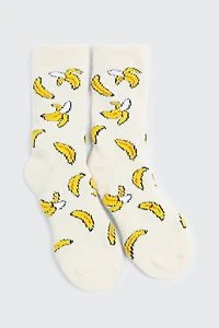 Ardene Banana Print Cozy Socks in Yellow | Polyester/Spandex