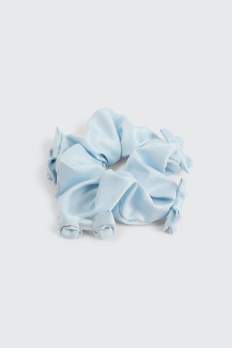 Ardene Satin Scrunchie with Bows in Light Blue