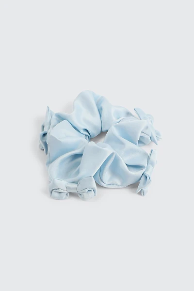 Ardene Satin Scrunchie with Bows in Light Blue
