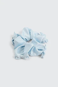 Ardene Satin Scrunchie with Bows in Light Blue