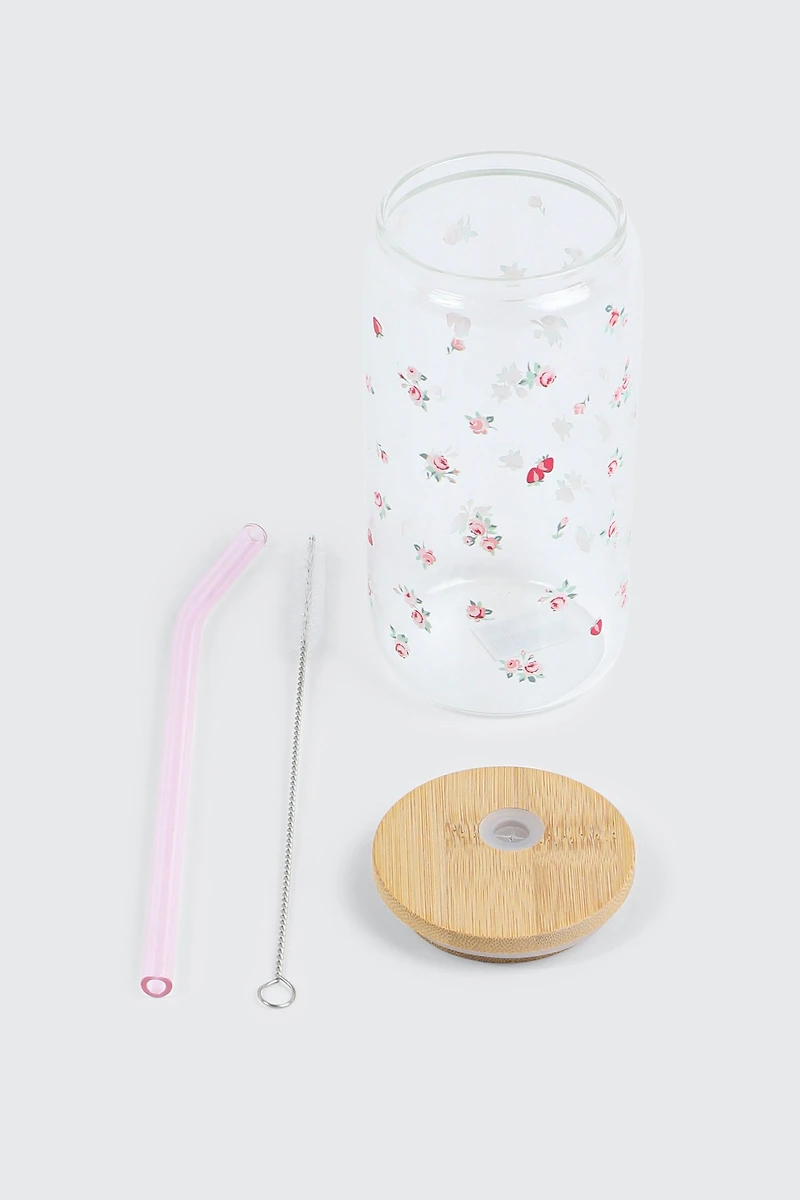 Bouteille en verre à motif de fraises