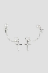Ardene Cross Ear Cuffs and Hoops in Silver | Stainless Steel