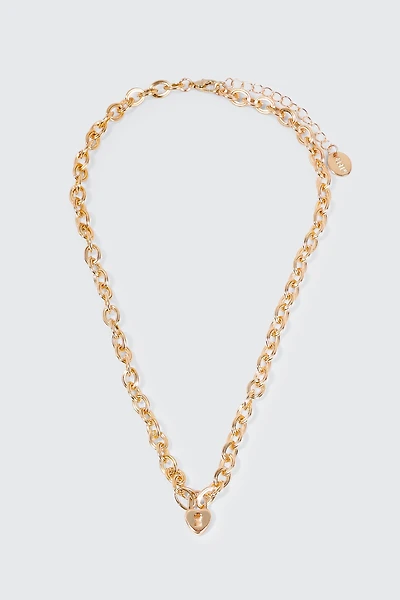 Ardene Heart Lock Chunky Chain Necklace in Gold