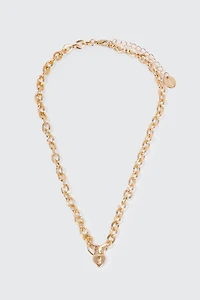 Ardene Heart Lock Chunky Chain Necklace in Gold