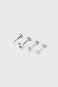 Ardene 4-Pack Butterfly & Heart Labret Piercings in Silver