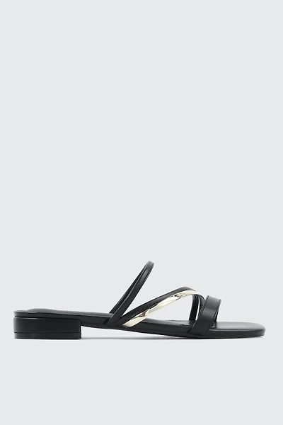 Ardene Low Heel Strappy Sandals in Black | Size | Faux Leather