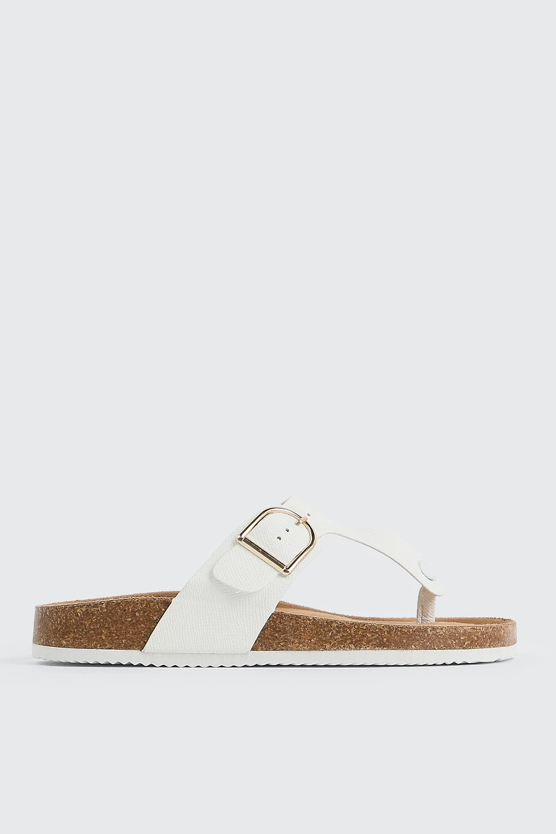 Ardene T-Strap Buckle Sandals in White | Size | Faux Leather | Eco-Conscious