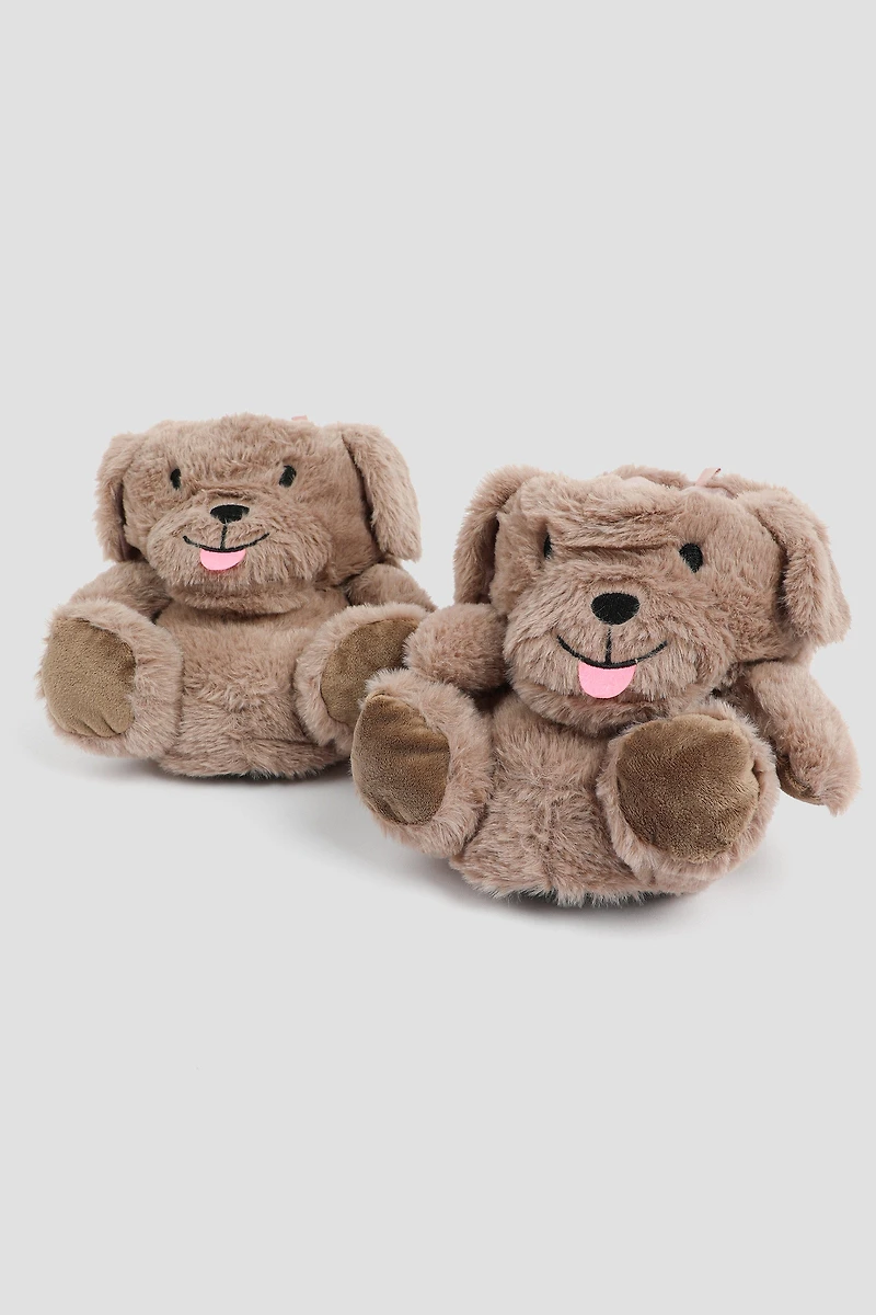 Pantoufles chiens en peluche