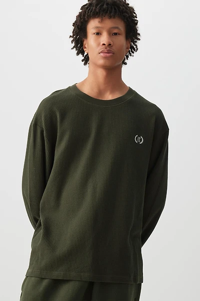 Ardene Man Waffle Knit Long Sleeve T-Shirt For Men in Dark Green | Size | Cotton
