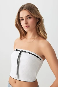 Haut tube en pointelle à bordure ruban