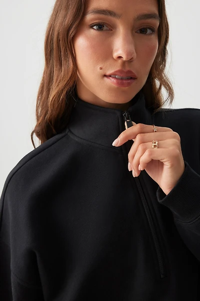 Ardene MADESOFT Fleece Oversized Half Zip Sweatshirt in All-Nighter Black | Size | Polyester/Cotton | Eco-Conscious