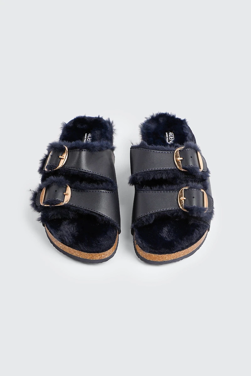 Sandales à boucles doublées en fausse fourrure