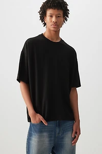 Ardene Man Waffle Knit Boxy T-Shirt For Men in Black | Size | Polyester/Elastane/Viscose