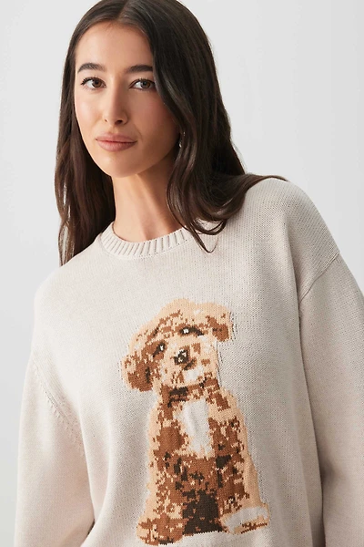 Ardene Graphic Long Oversized Sweater in Beige | Size | 100% Cotton