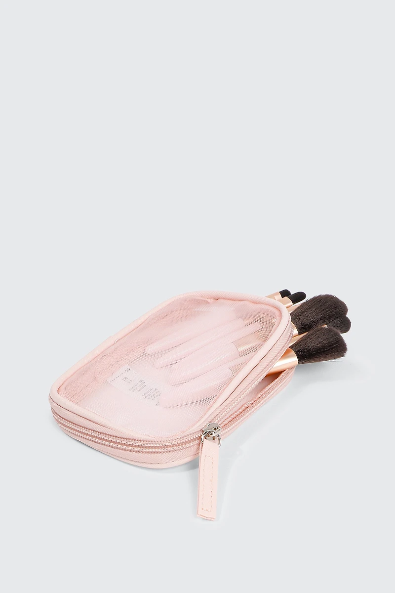 Ardene Makeup Brush Set With Pouch in Light Pink