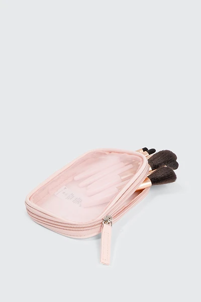 Ardene Makeup Brush Set With Pouch in Light Pink