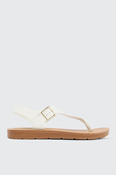 Ardene T-Strap Sandals in White | Size | Faux Leather | Eco-Conscious