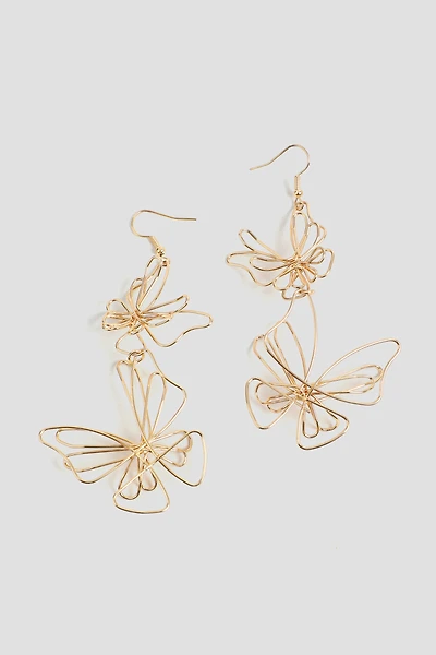 Ardene Double Butterfly Earrings in Gold | Stainless Steel
