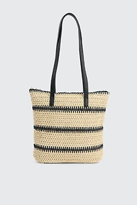Ardene Striped Straw Tote Bag in Beige | 100% Recycled Polyester | Eco-Conscious