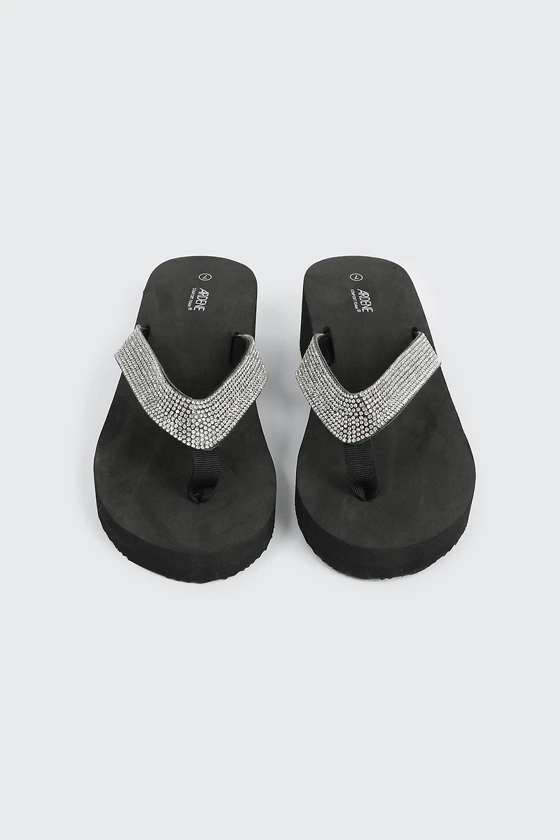 Sandales compensées à bride V ornée