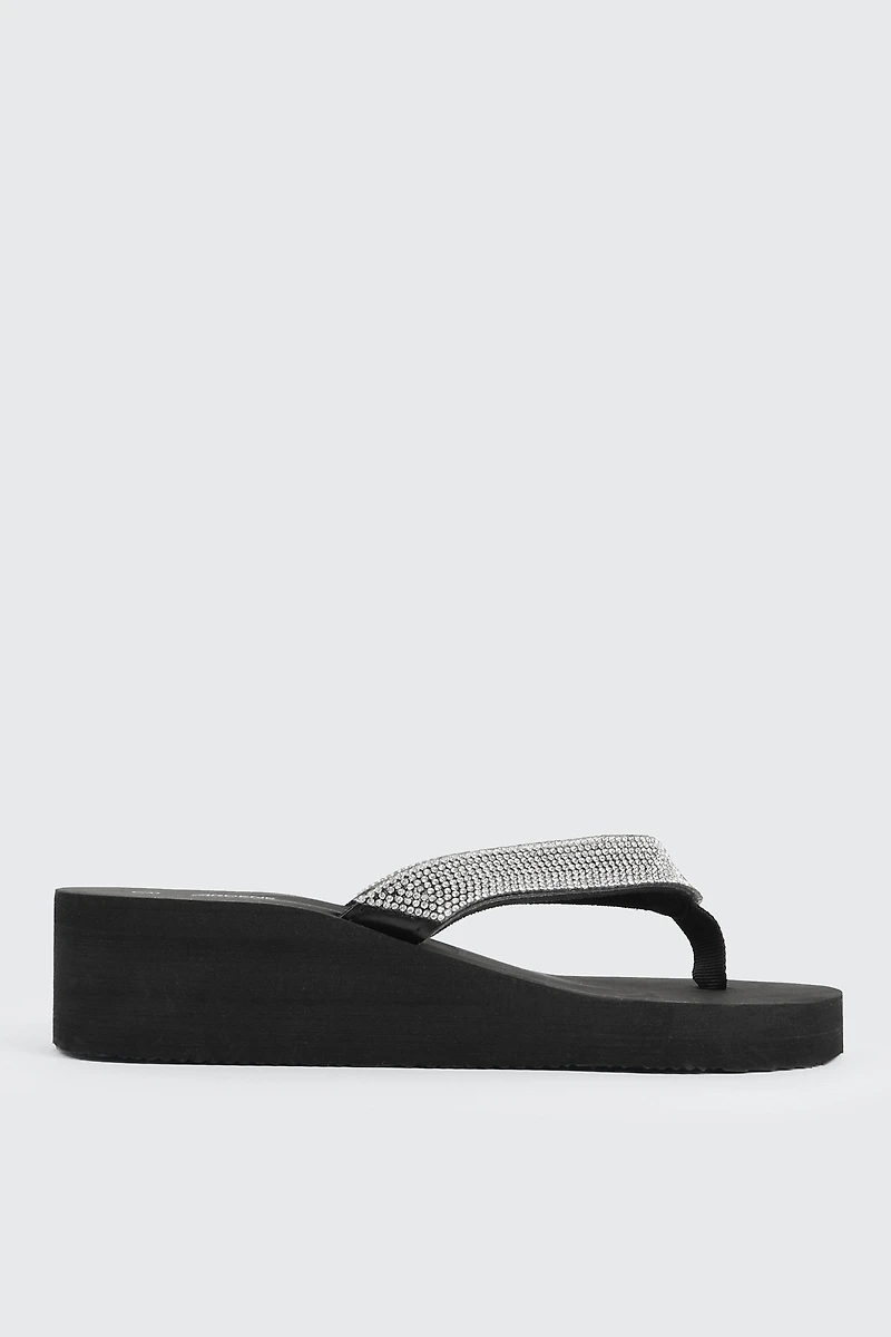 Ardene Embellished Wedge Flip-Flops Sandals in Black | Size