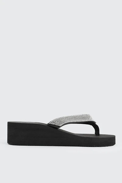 Ardene Embellished Wedge Flip-Flops Sandals in Black | Size