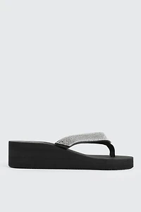 Ardene Embellished Wedge Flip-Flops Sandals in Black | Size