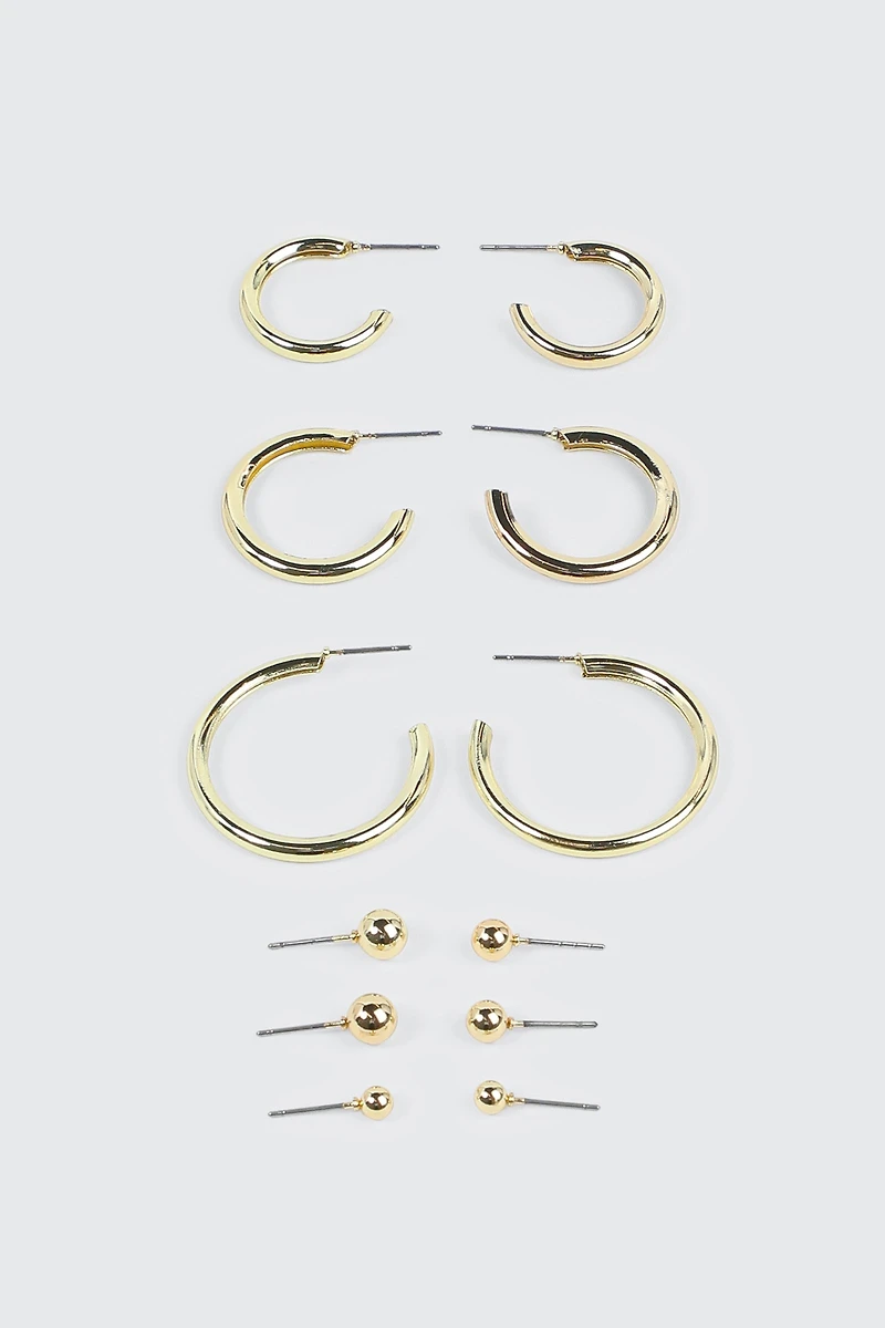 Ardene 6-Pack 14K Gold Plated Hoop & Stud Earrings