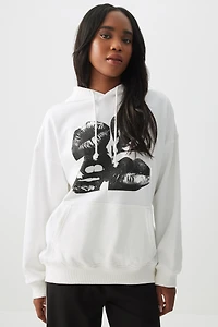 Ardene Washed Graphic Hoodie in White | Size | Polyester/Cotton | Fleece-Lined