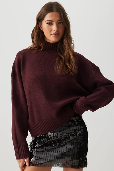 Ardene Mock Neck Sweater in Burgundy | Size | Polyester/Spandex