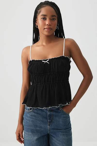 Ardene Crinkled Chiffon Babydoll Top in Black | Size | Polyester